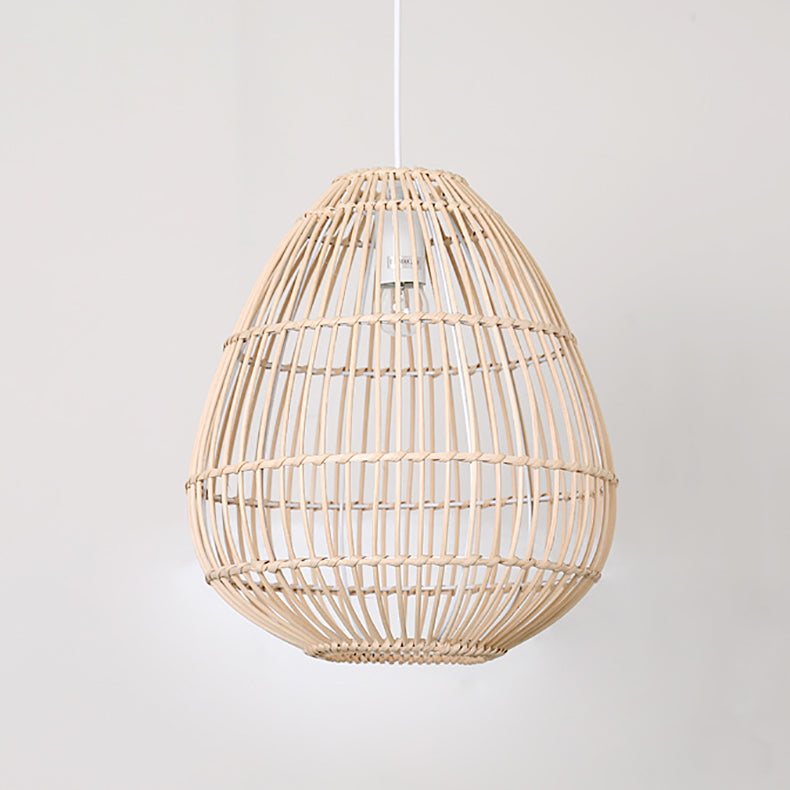 Zeitgenössische Boho Rattan Webkäfig 1-Licht Pendelleuchte für Esszimmer 