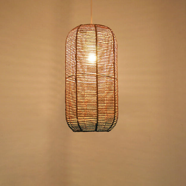 Modern Chinese Hemp Rope Round Geometry 1-Light Pendant Light