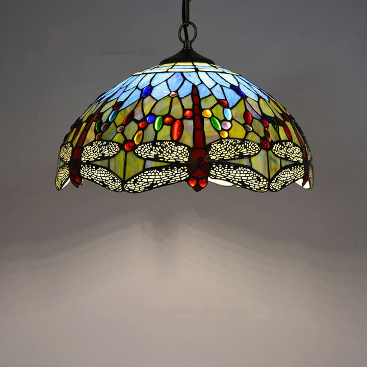 Lámpara colgante de 1 luz con cúpula de vidrio teñido estilo Tiffany Rustic 