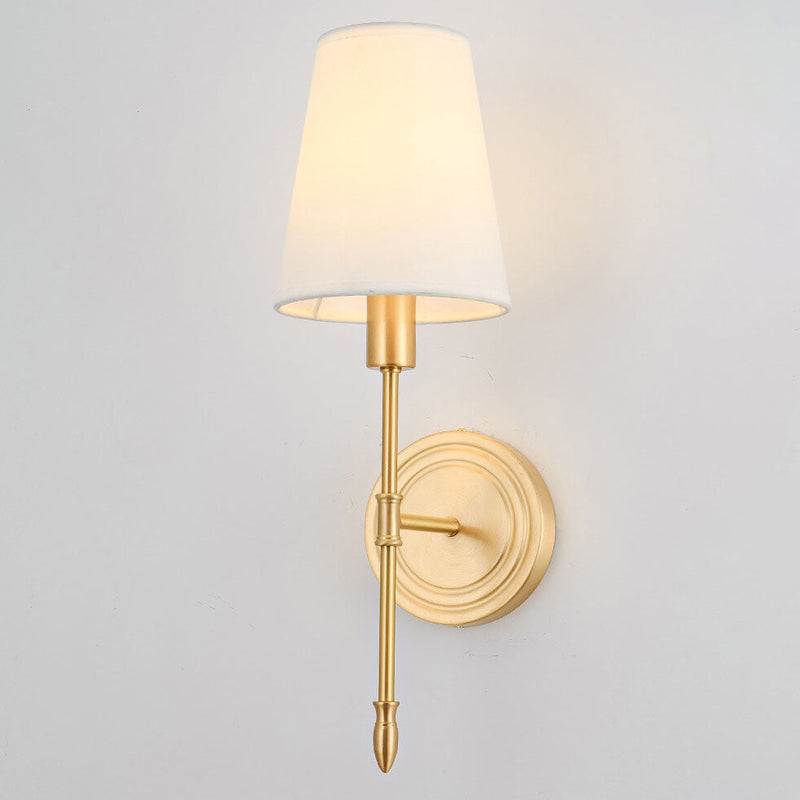 Modern Minimalist Brass Fabric Glass Straight Arm 1/2 Light Wall Sconce Lamp