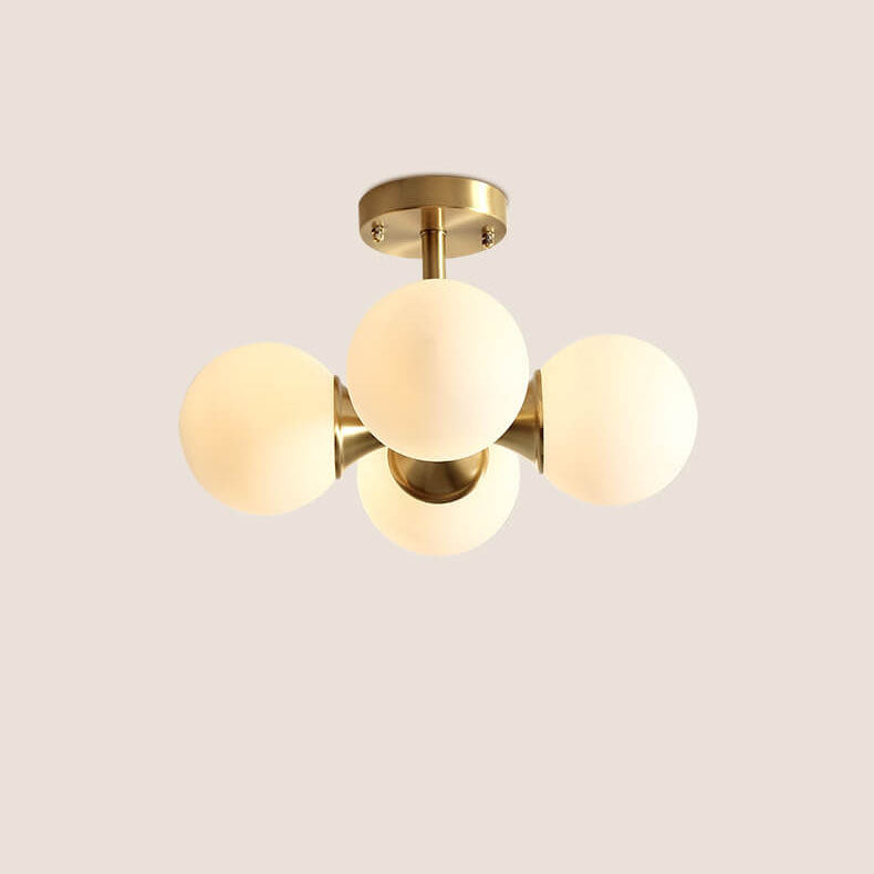 Plafonnier semi-encastré à 4 lumières en verre et laiton de luxe moderne 