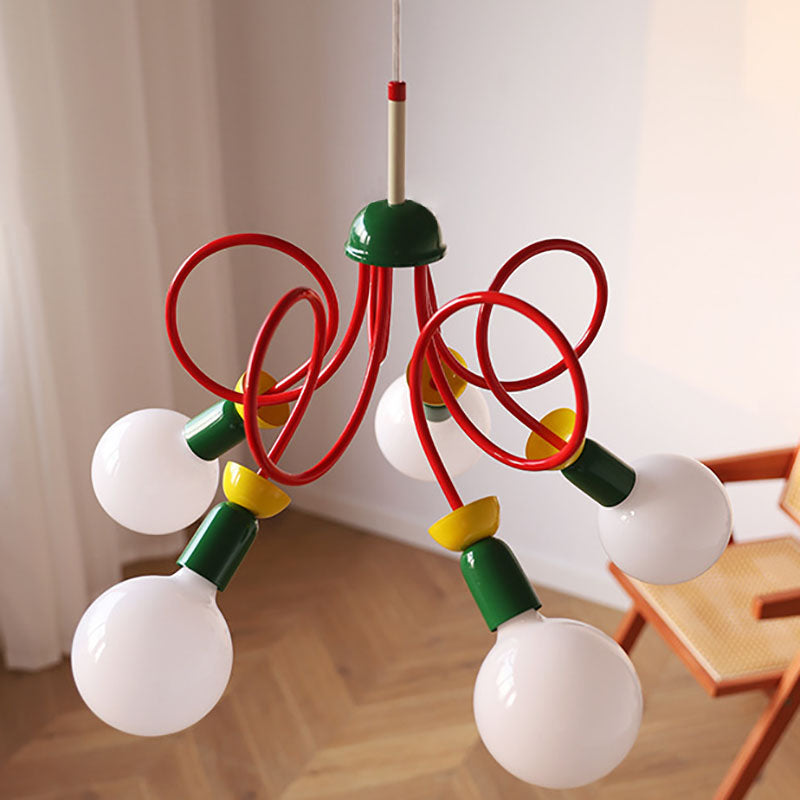 Contemporary Scandinavian Orb Fruit Iron Glass 2/3/5 Light Chandelier For Bedroom