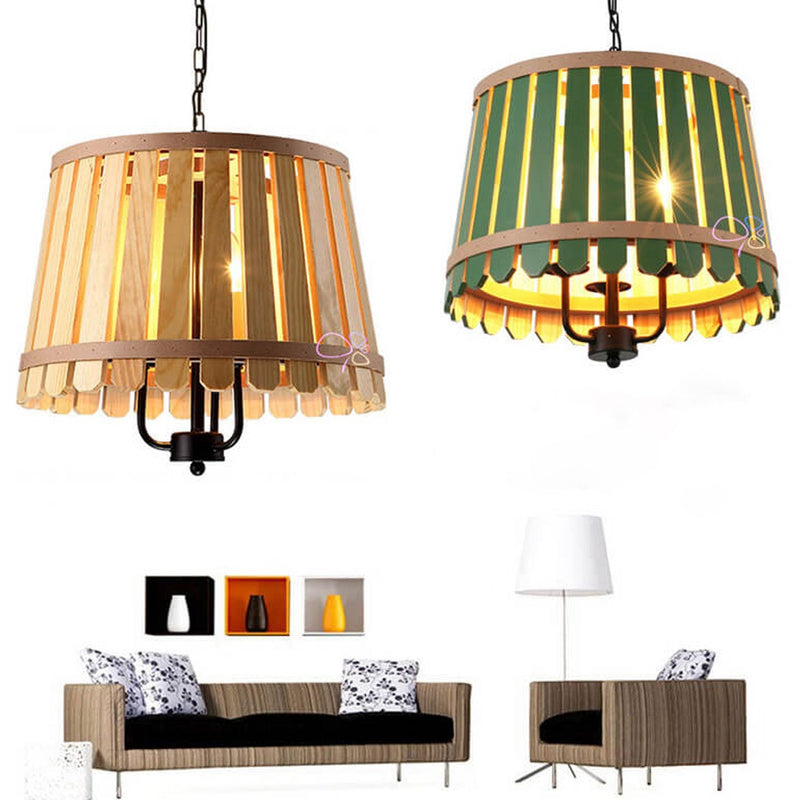 Modern Colored Wooden Barrel Dome 3 Light Chandelier