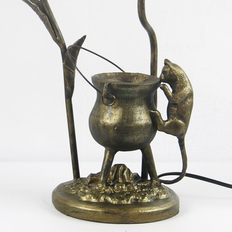 Vintage Tiffany Dome Stained Glass Mouse Base 1-Light Table Lamp