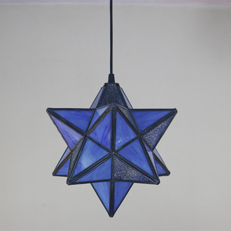 European Tiffany Pentagram Stained Glass 1-Light Pendant Light