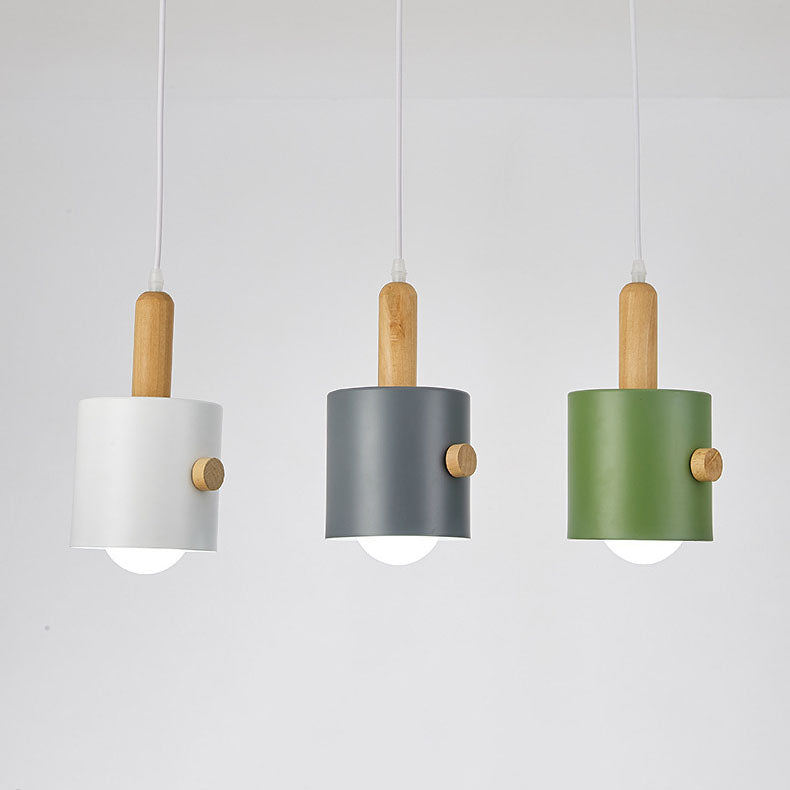 Lámpara de Araña de Madera y Hierro de Color Sólido Nórdico Macaron 1/3 Luz 