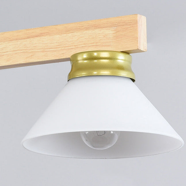 Lámpara de Araña de Isla de 3/4 Luces con Pantalla de Vidrio Cónica de Madera Maciza Nórdica 