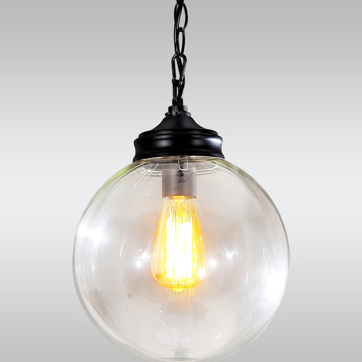 Contemporary Industria Clear Glass Iron Orb 1-Light Pendant Light For Living Room
