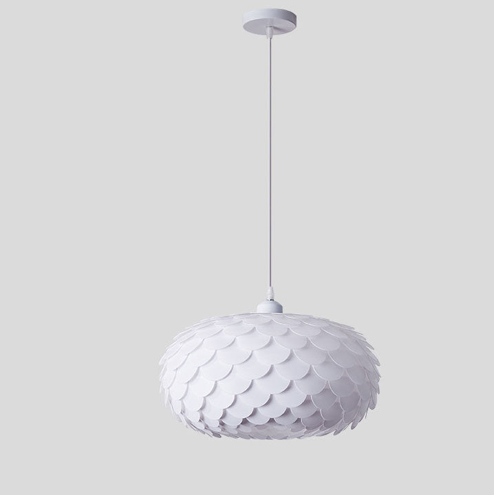 Contemporary Creative Cream Pine Cone Round Iron PVC Dome 1-Light Pendant Light For Living Room