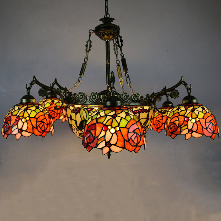 European Tiffany Vintage 9-Light Island Light Chandelier