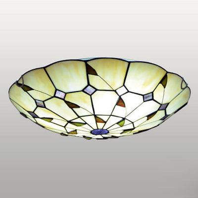 European Tiffany Round Flower Stained Glass 2/3 Light Flush Mount Ceiling Light