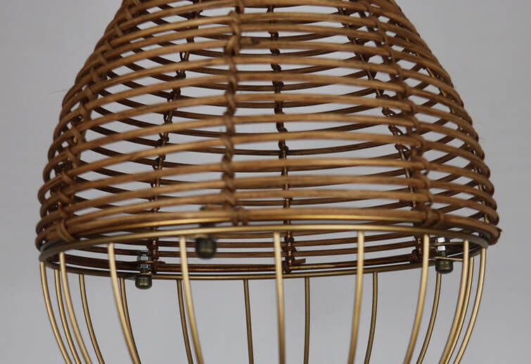 Retro Rattan Weben Tropfenförmiger Schirm 1-Licht Pendelleuchte 