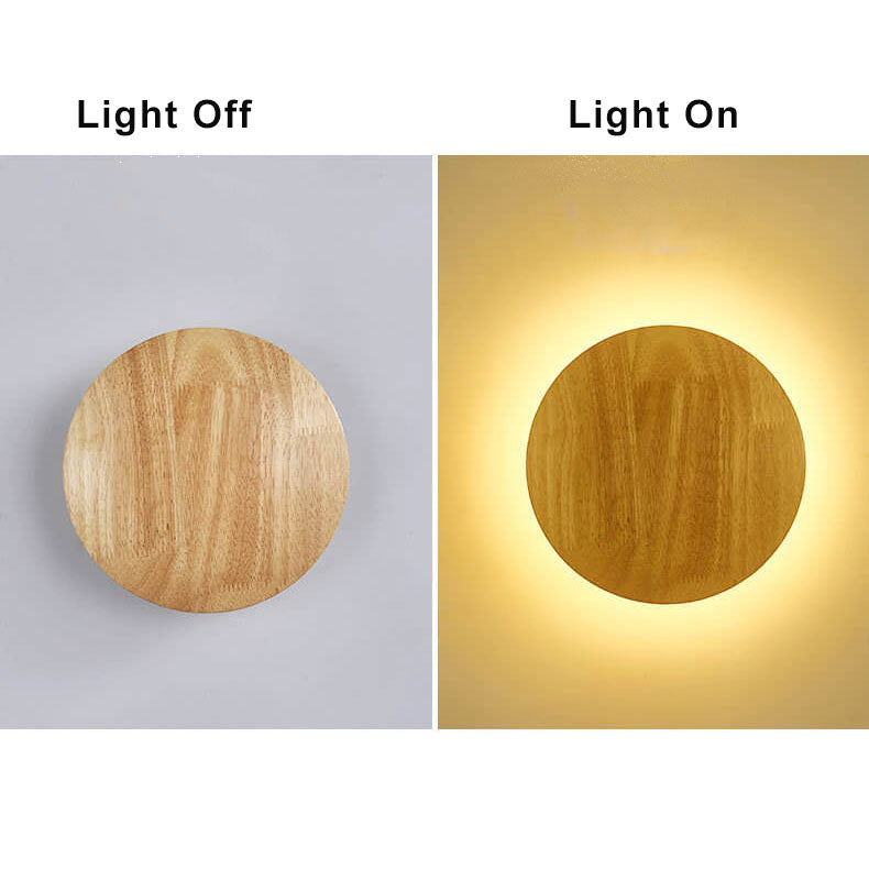 Aplique de pared LED de un círculo de madera con una luz 