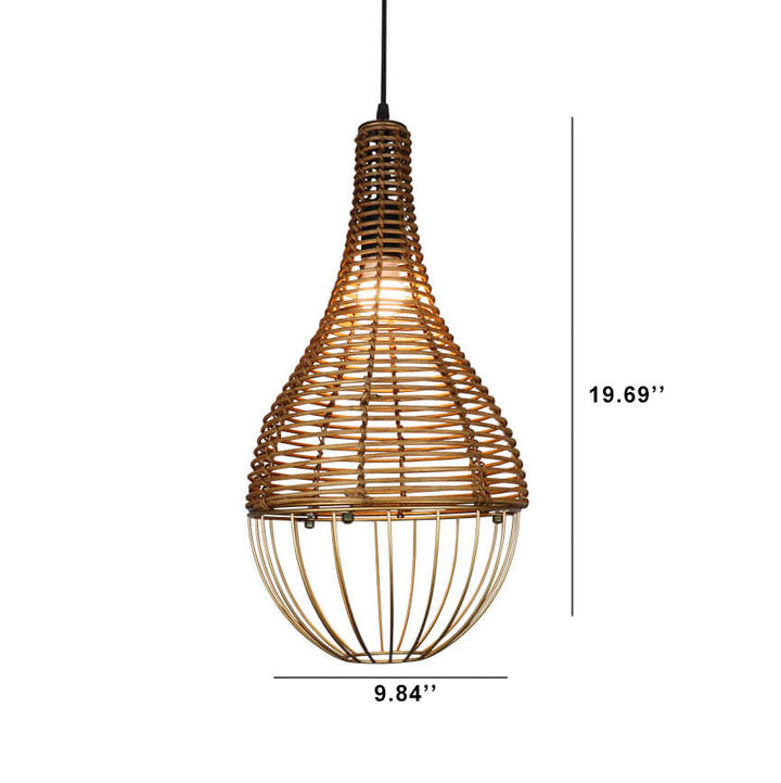Retro Rattan Weben Tropfenförmiger Schirm 1-Licht Pendelleuchte 