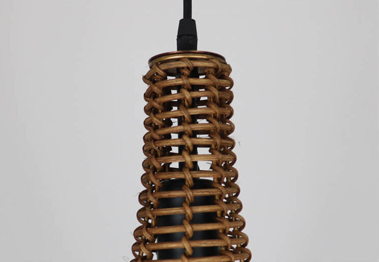 Retro Rattan Weben Tropfenförmiger Schirm 1-Licht Pendelleuchte 
