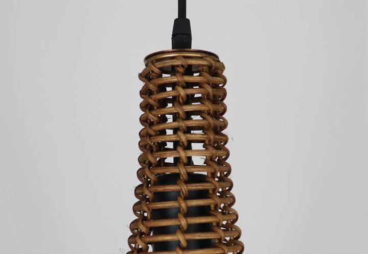 Retro Rattan Weben Tropfenförmiger Schirm 1-Licht Pendelleuchte 