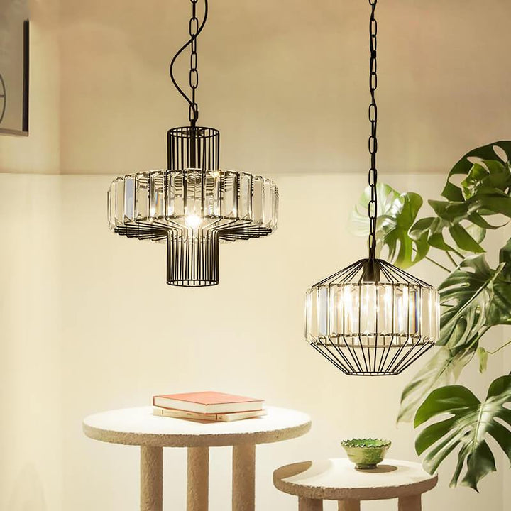 Vintage Wrought Iron Geometry Birdcage 1-Light Pendant Light