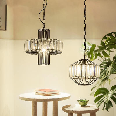 Vintage schmiedeeiserne Geometrie Birdcage 1-Licht Pendelleuchte 