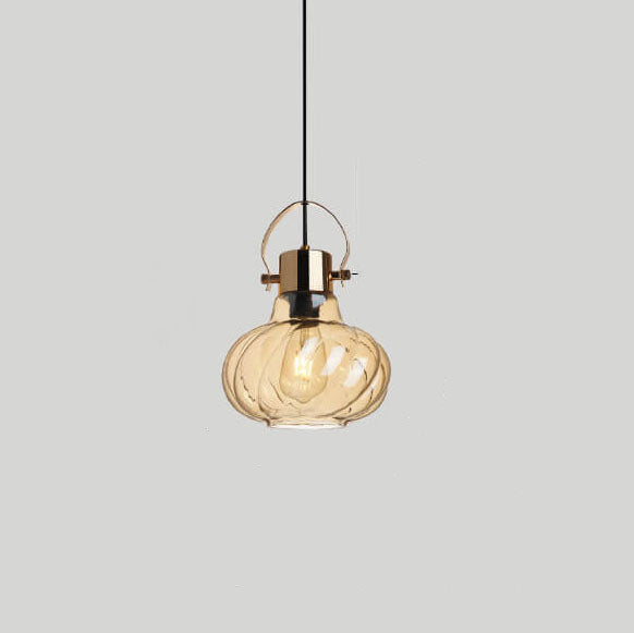 Moderne Pendelleuchte mit Kürbis-Glas-Schirm und 1 Licht 