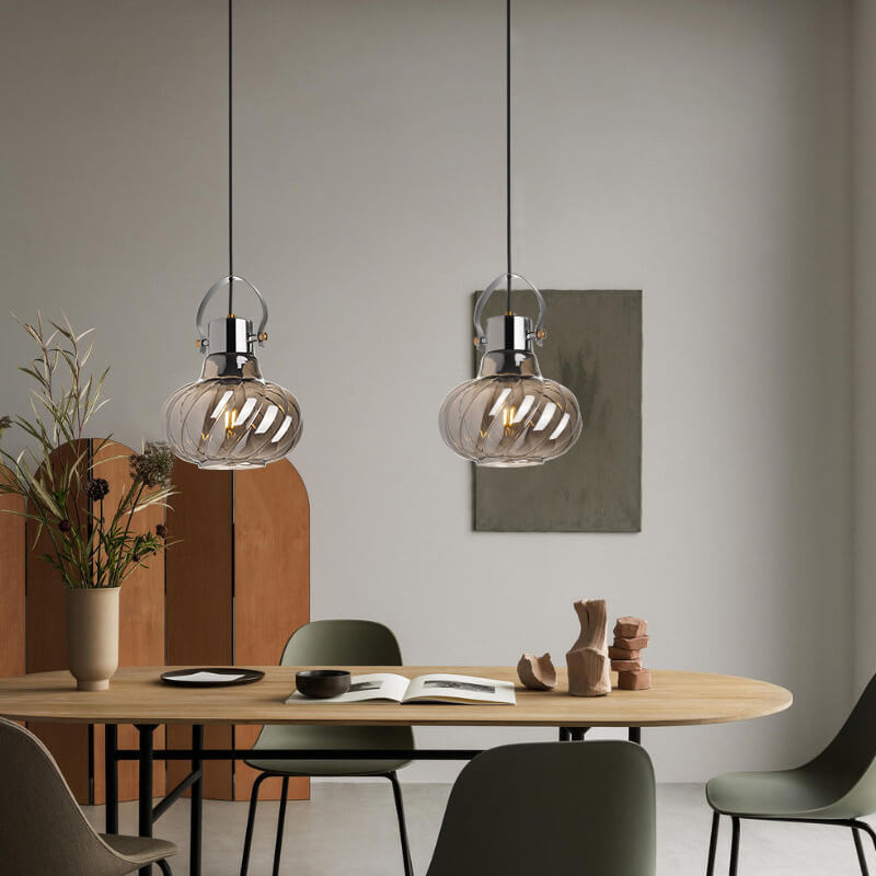 Moderne Pendelleuchte mit Kürbis-Glas-Schirm und 1 Licht 
