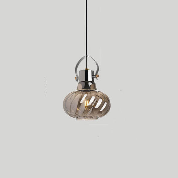 Moderne Pendelleuchte mit Kürbis-Glas-Schirm und 1 Licht 