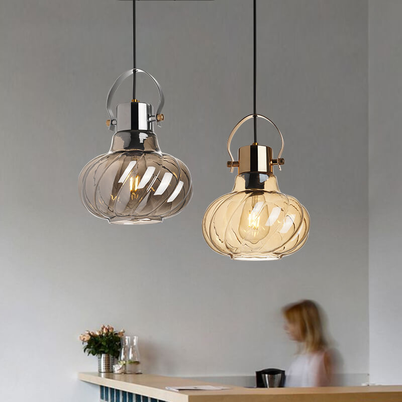 Moderne Pendelleuchte mit Kürbis-Glas-Schirm und 1 Licht 