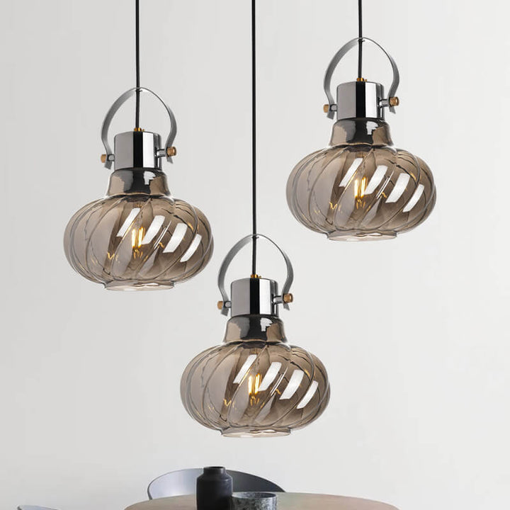 Moderne Pendelleuchte mit Kürbis-Glas-Schirm und 1 Licht 
