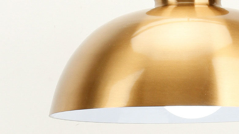 Nordic Simple Golden Dome Metal 1-Light Wood Handle Pendant Light