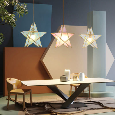 Modern Colorful Water-grain Glass 1-Light Pentagram Shaped Pendant Light