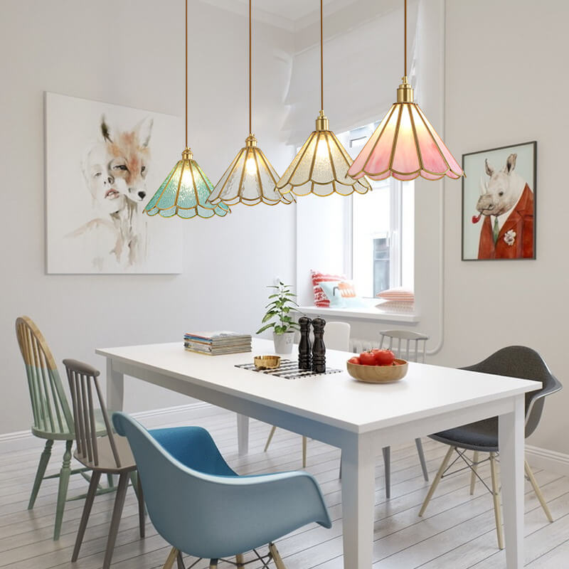 Modern Colorful Water-grain Glass 1-Light Bell Shaped Pendant Light