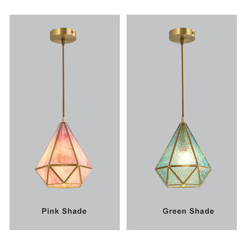 Modern Colorful Water-grain Glass 1-Light Diamond Shaped Pendant Light