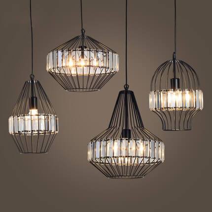 Vintage schmiedeeiserne Geometrie Birdcage 1-Licht Pendelleuchte 