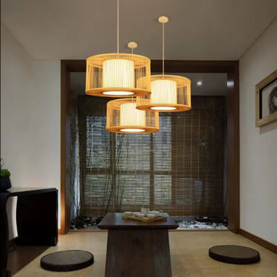 Modern Bamboo Weaving 1-Light Drum Pendant Light
