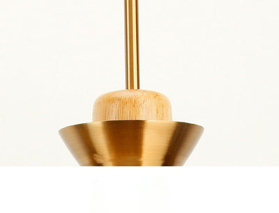 Nordic Simple Golden Dome Metal 1-Light Wood Handle Pendant Light