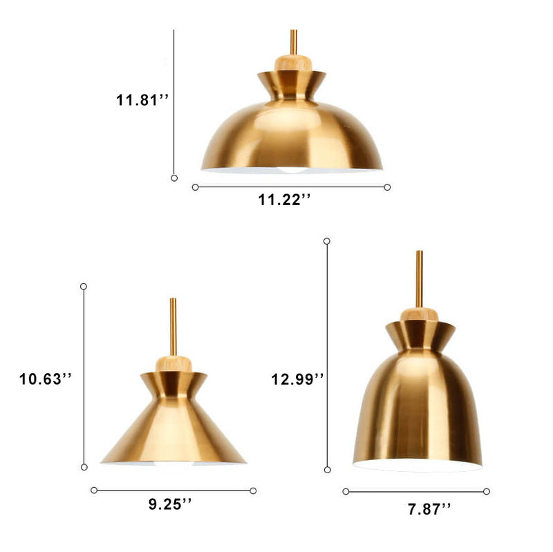 Nordic Simple Golden Dome Metall 1-Licht Holzgriff Pendelleuchte 