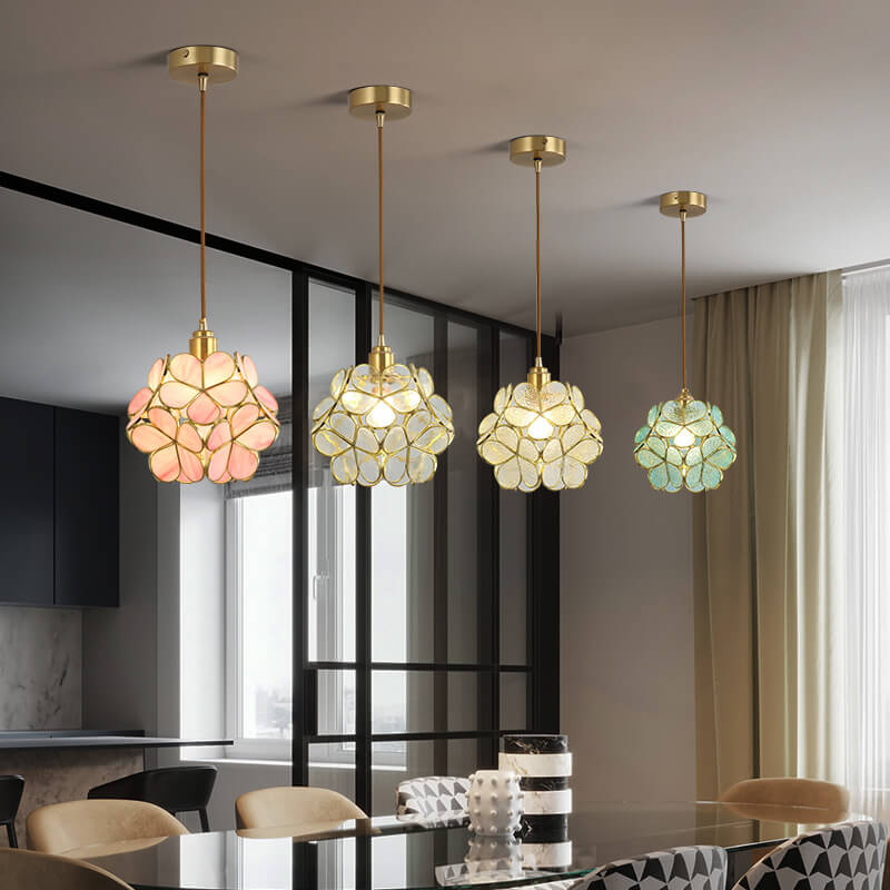 Modern Colorful Water-grain Glass 1-Light Flower Ball Pendant Light