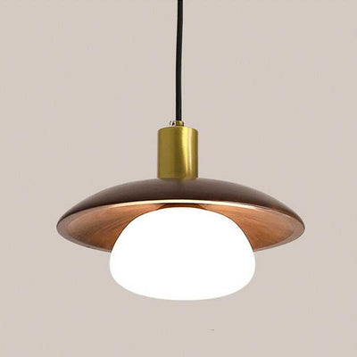 Modern Brown Wooden 1-Light Dome Shade LED Pendant Light