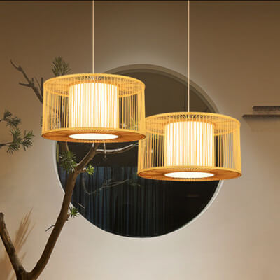 Modern Bamboo Weaving 1-Light Drum Pendant Light