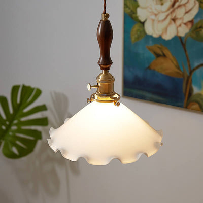 Vintage Minimalist Floral Lace Glass 1-Light Pendant Light