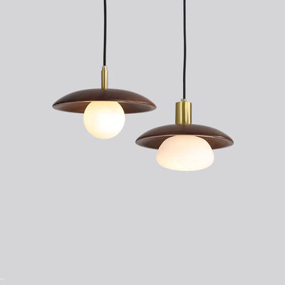 Modern Brown Wooden 1-Light Dome Shade LED Pendant Light