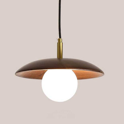 Modern Brown Wooden 1-Light Dome Shade LED Pendant Light