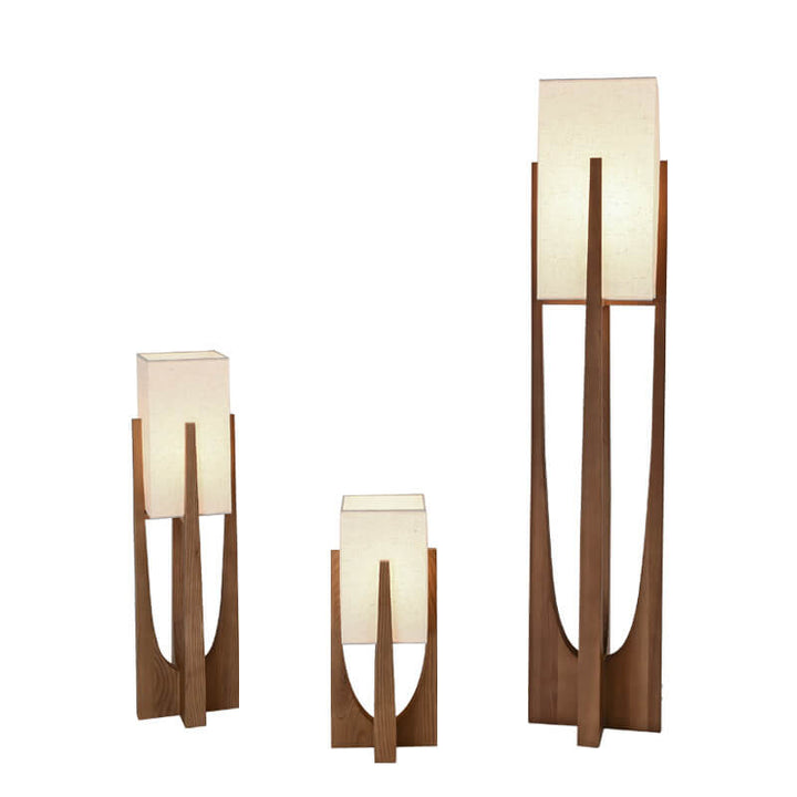 Modern Minimalist Copper Fabric Ash Wood Rectangular 1-Light Standing Floor Lamps For Living Room &amp; Bedroom