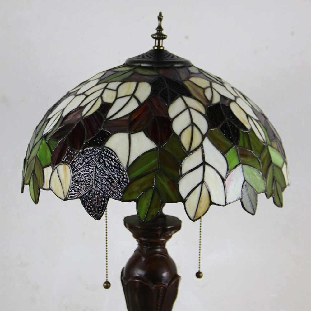 Lampe de table Tiffany avec fleur rétro européenne en verre teinté à 1 lumière avec cordon de tirage 