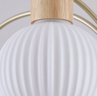 Modern Cream Round Lantern Iron Solid Wood Glass 6/8 Light Chandelier