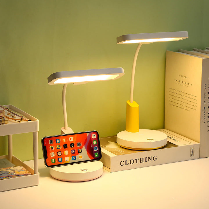 Modern Minimalist Plastic Long Shade Round Base Touch Charging LED Desk Lamp for Bedroom