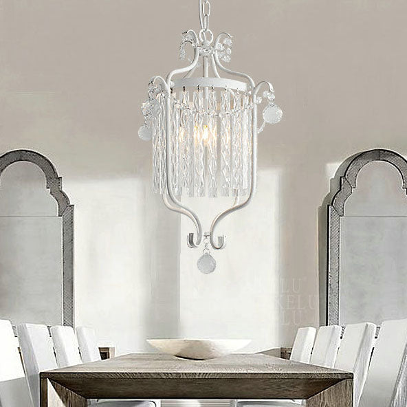 Traditional European Crystal Strip Cage Iron 1-Light Pendant Light For Dining Room