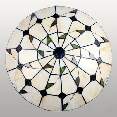 European Tiffany Round Flower Stained Glass 2/3 Light Flush Mount Ceiling Light