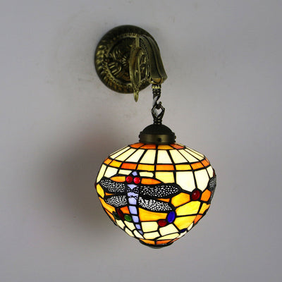 Vintage Tiffany Globe Stained Glass 1-Light Wall Sconce Lamp