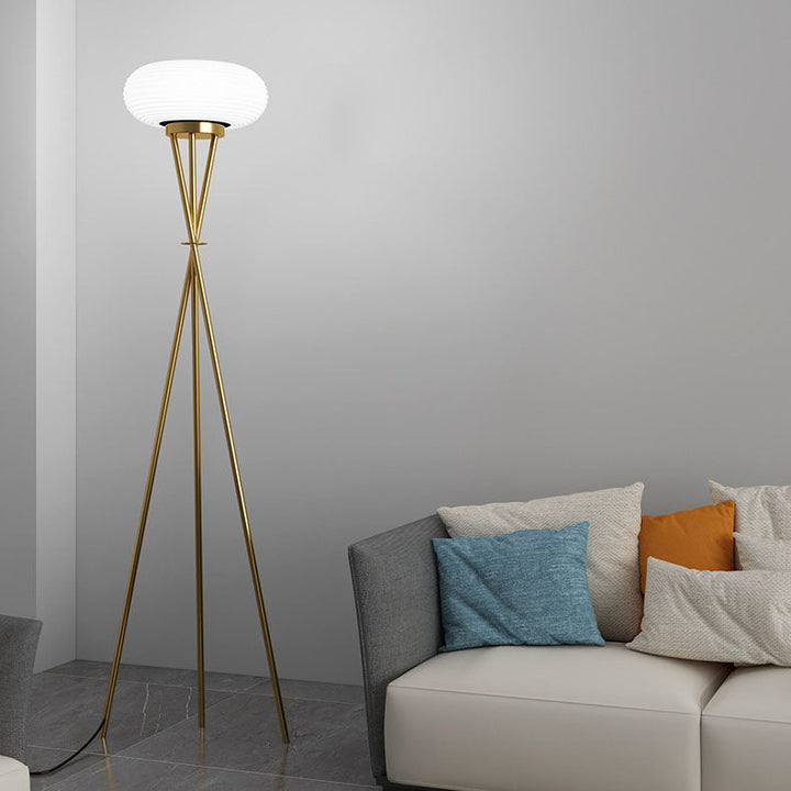Lámpara de pie LED de hierro acrílico con trípode redondo minimalista moderno para sala de estar 