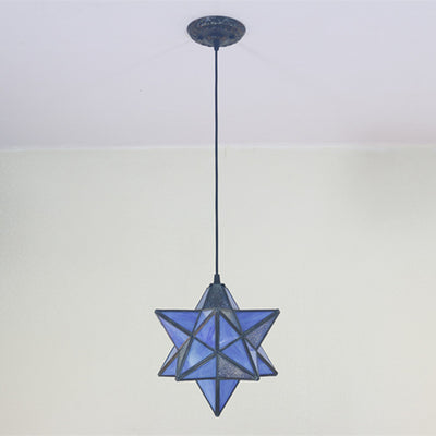 European Tiffany Pentagram Stained Glass 1-Light Pendant Light